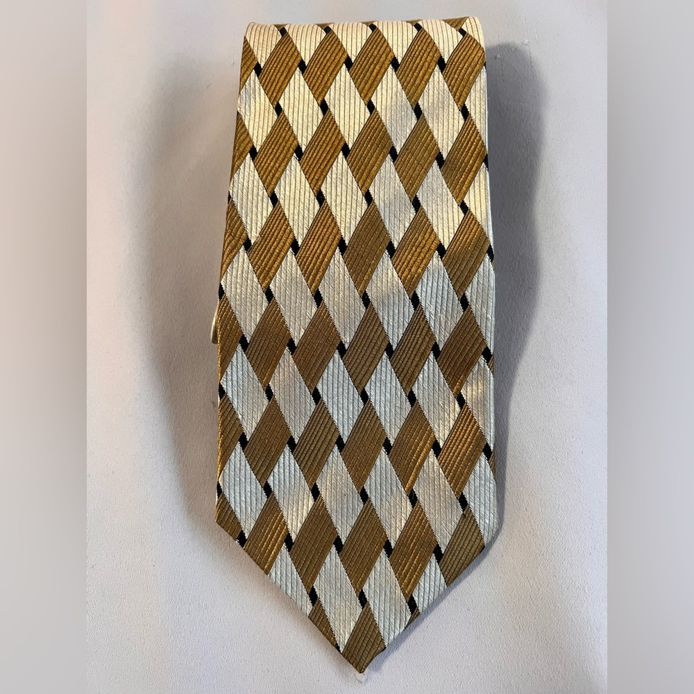Bruno Piattelli Silk Tie Gold & Silver Geometric Made In Italy